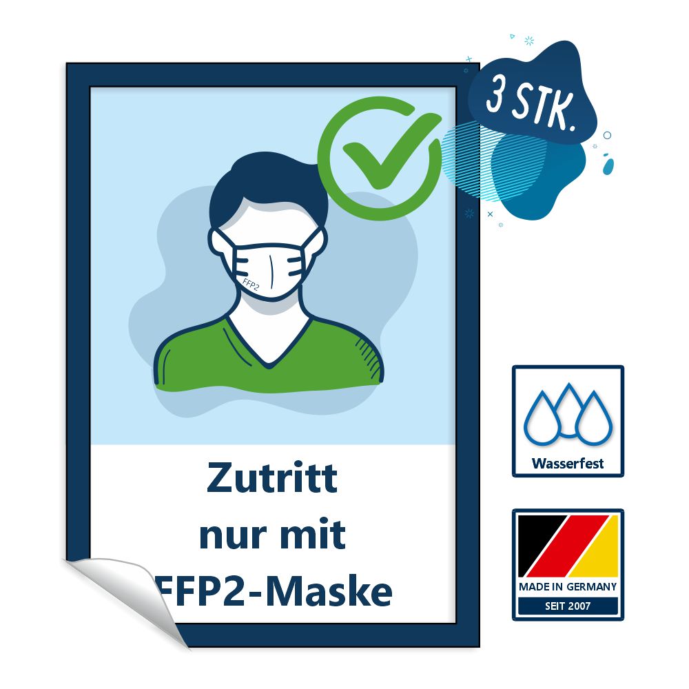 Aufkleber Zutritt nur mit FFP2-Maske | DIN A4 | 3er-Pack