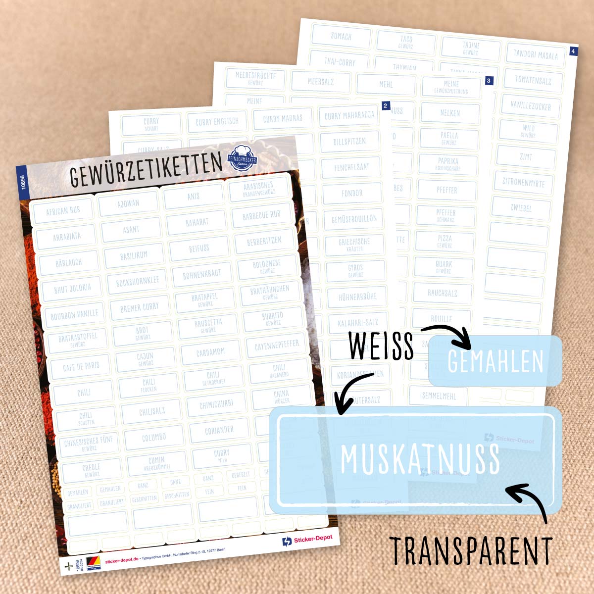276 Gewürzetiketten eckig transparent