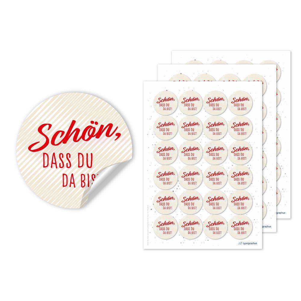 Etikettenbogen - Schön, dass du da bist - rot/beige Set