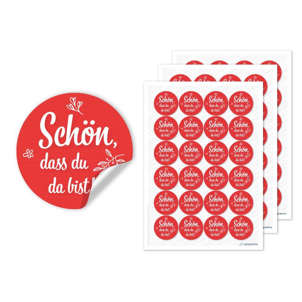 Etikettenbogen - Schön, dass du da bist - weiß/rot Set