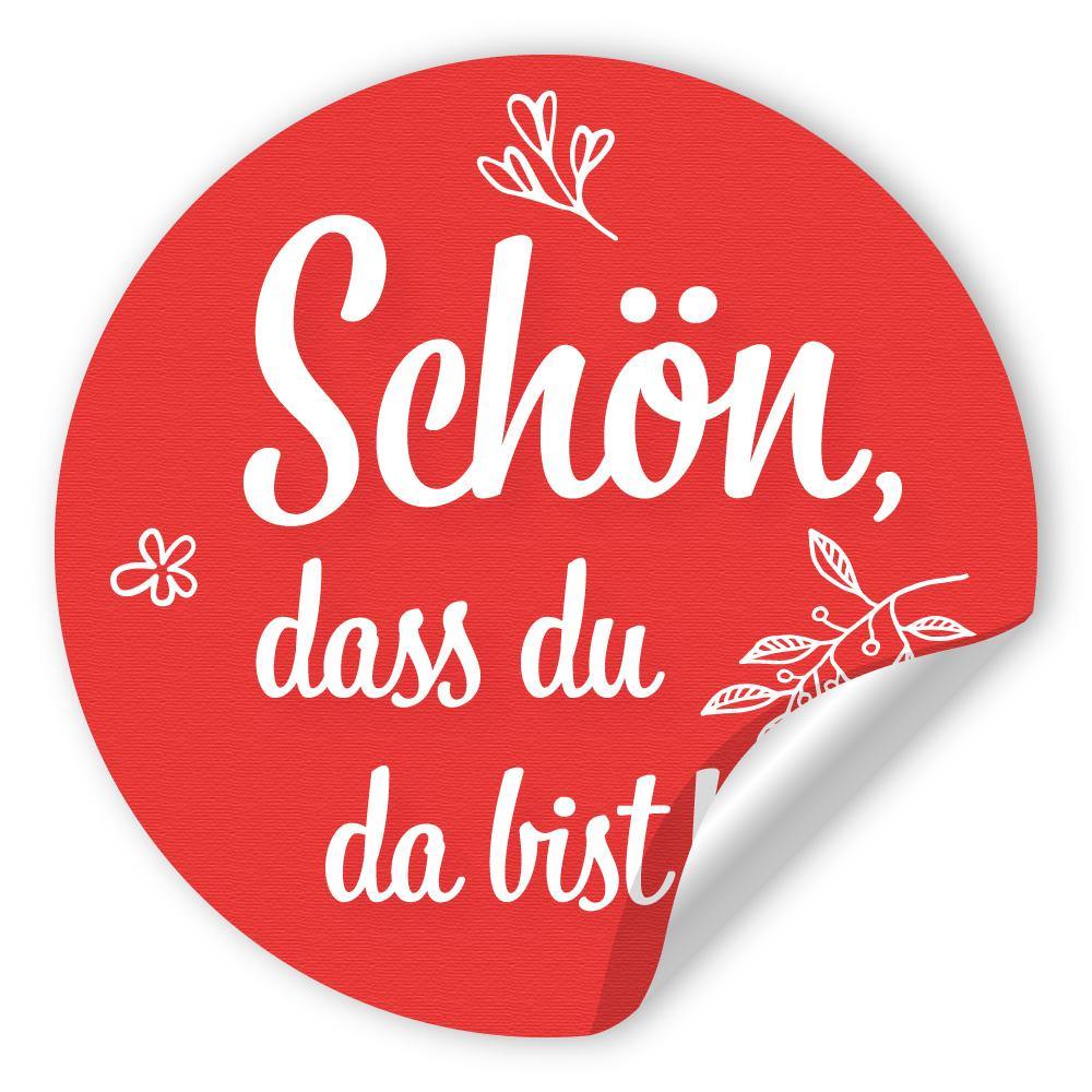 Etikettenbogen - Schön, dass du da bist - weiß/rot Aufkleber