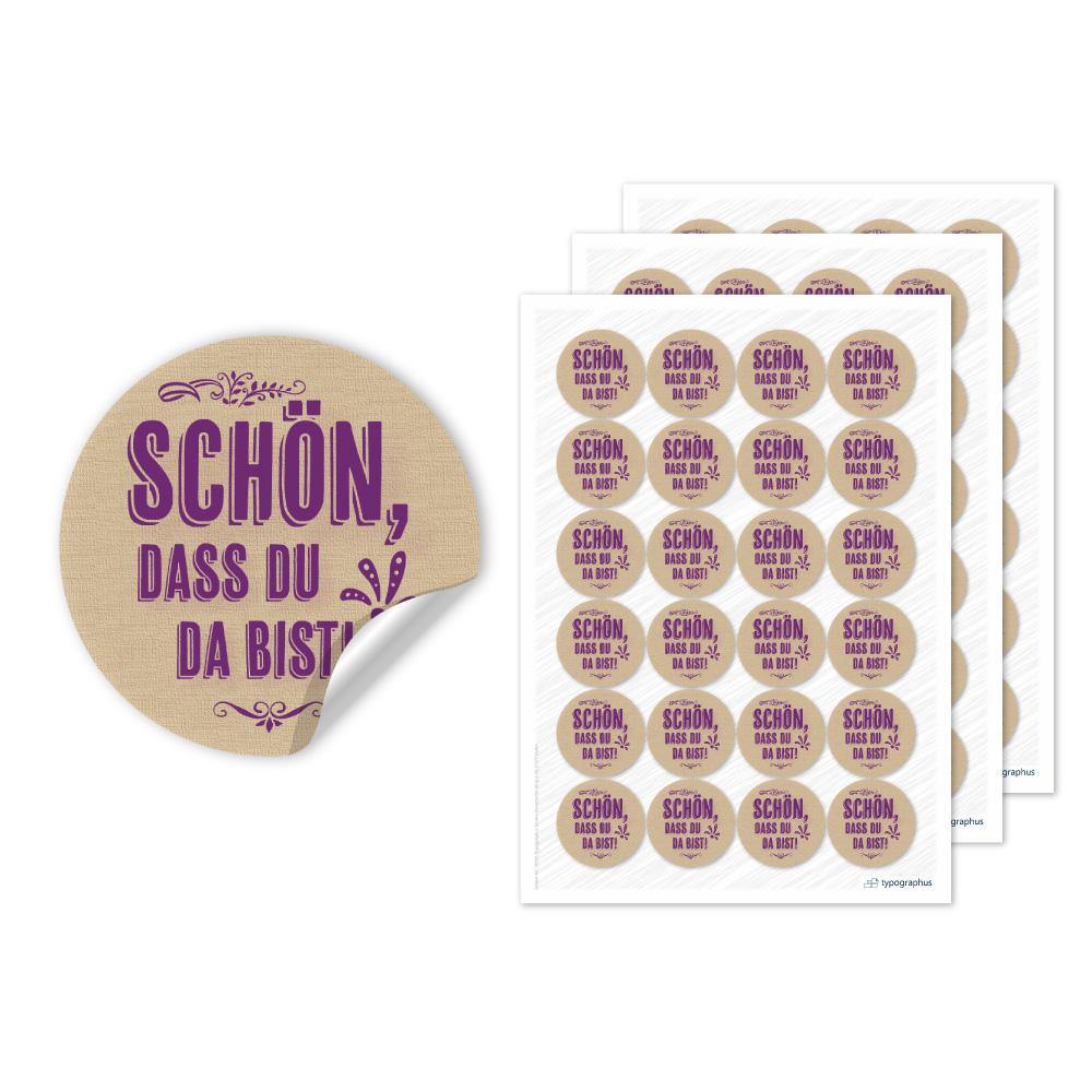 Etikettenbogen - Schön, dass du da bist - lila/beige Set
