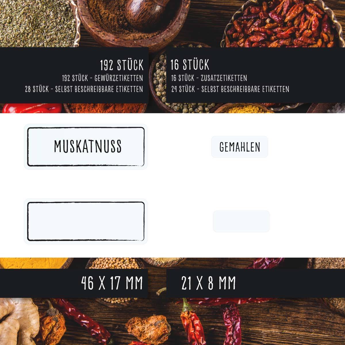 Gewürzetiketten Feinschmecker Edition - eckig schwarz/transparent - Ansicht mit Bemaßung