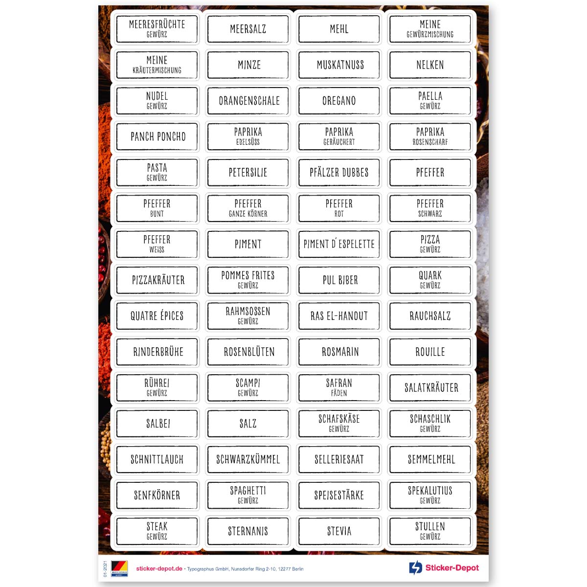 Gewürzetiketten Feinschmecker Edition - eckig schwarz/transparent - Einzelseite 3