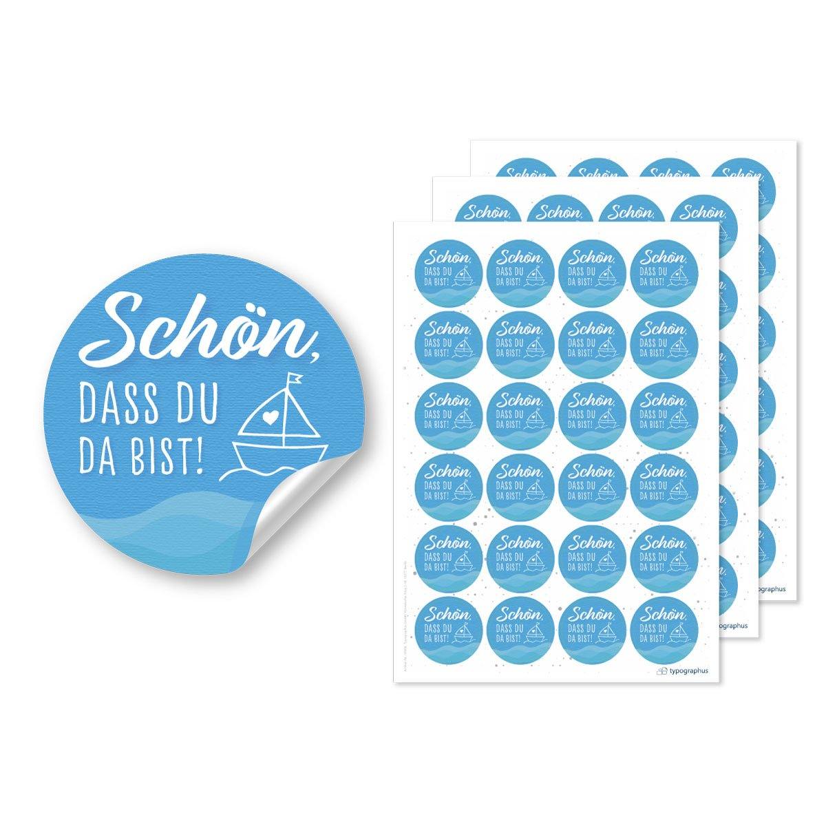 Etikettenbogen - Schön, dass du da bist - weiß/blau Set