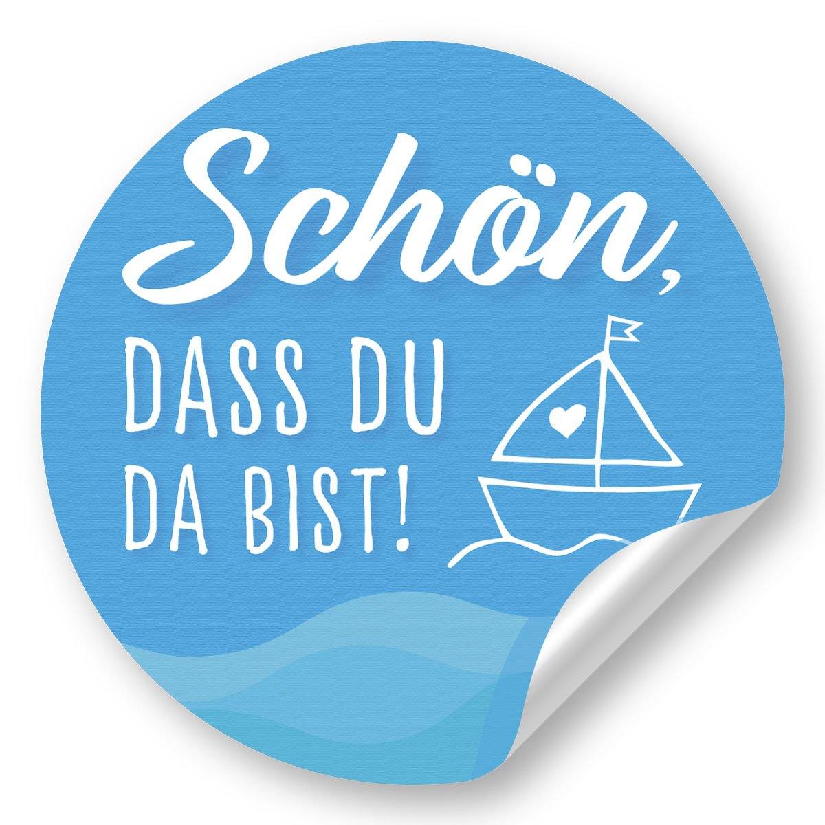 Etikettenbogen - Schön, dass du da bist - weiß/blau Aufkleber