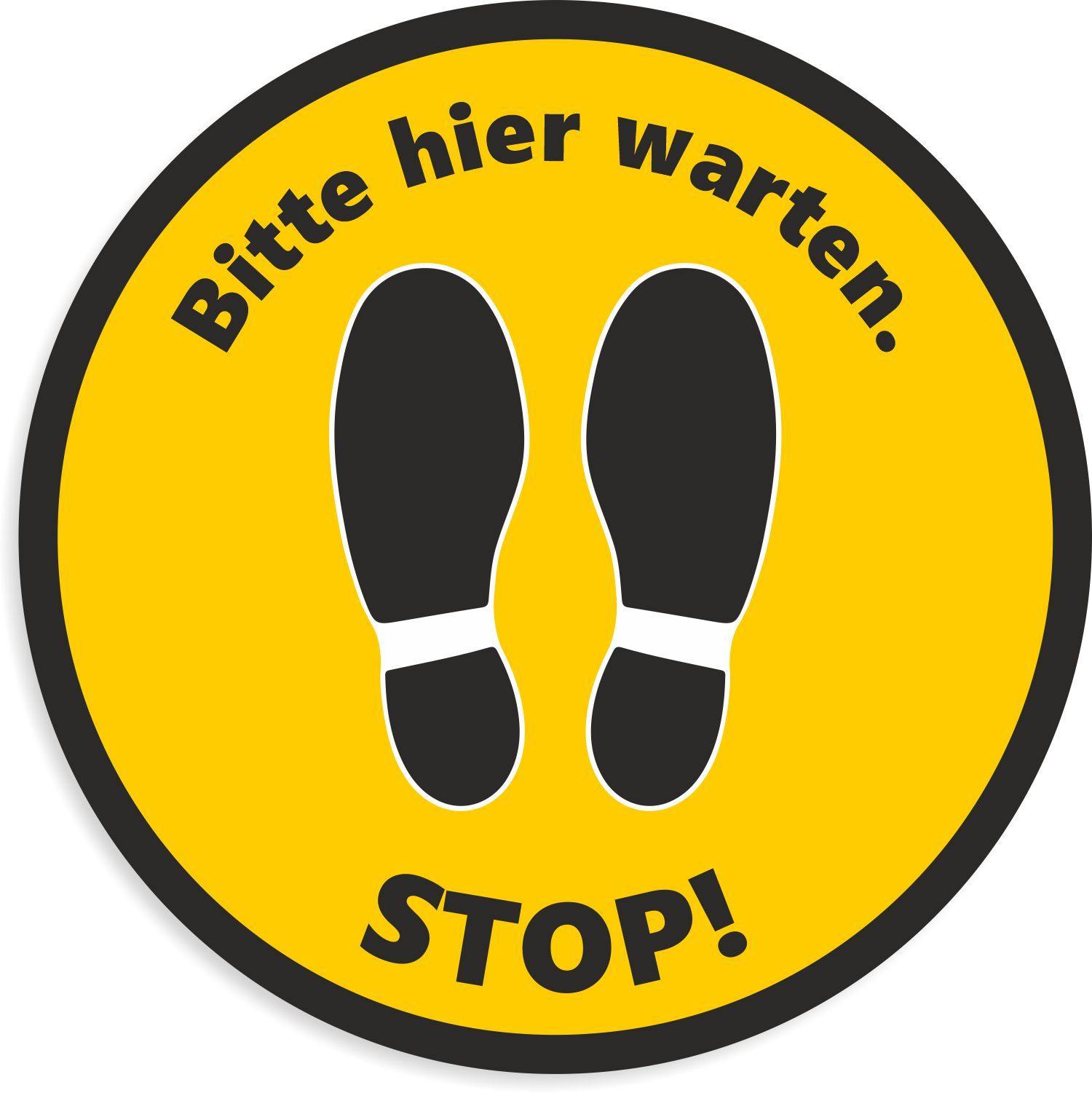 Fußbodenaufkleber STOP! Bitte hier warten - schwarz/gelb Ansicht