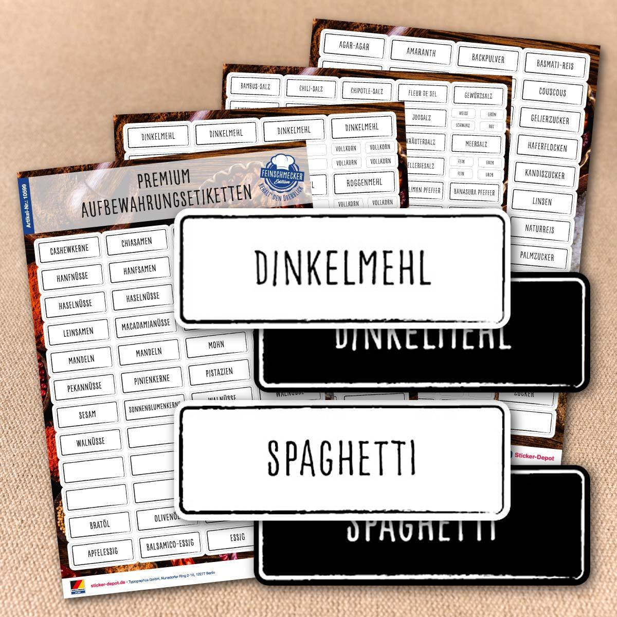 Aufkleber für Aufbewahrungsdosen & Vorratsgläser eckig Variantenübersicht Dinkelmehl Spaghetti