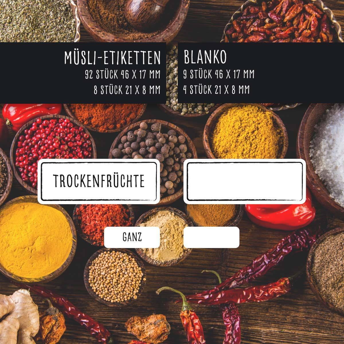Aufkleber für Müsli-Fans eckig weiß Set mit Bemaßung