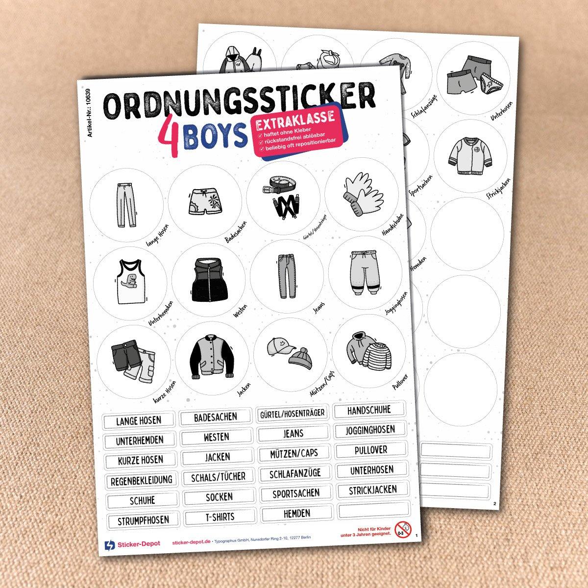 Ordnungssticker - Kleidung Jungs "Extraklasse" - Sticker-Depot.de by Typographus