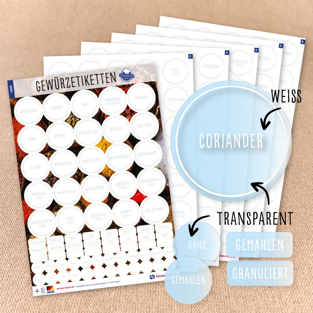 248 Gewürzetiketten rund transparent