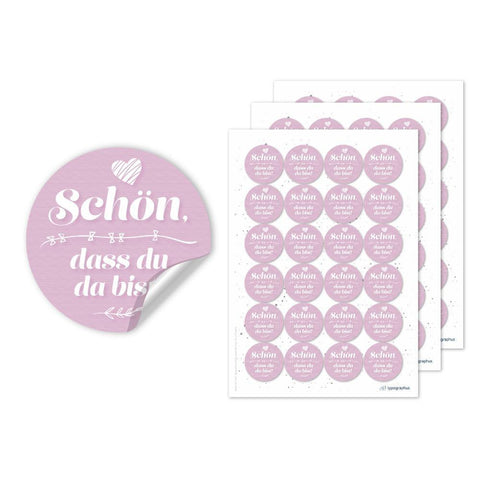 Etikettenbogen - Schön, dass du da bist - weiß/rosa Set