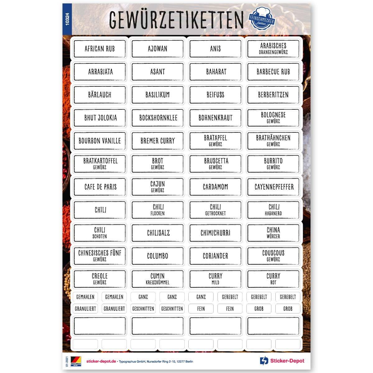 Gewürzetiketten Feinschmecker Edition - eckig Einzelseite 1