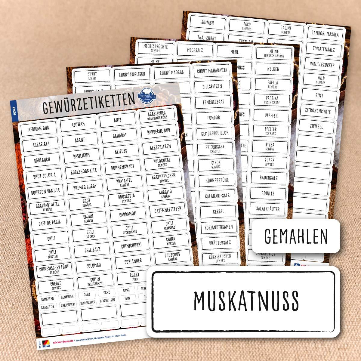 Gewürzetiketten Feinschmecker Edition - eckig schwarze Schrift - Set