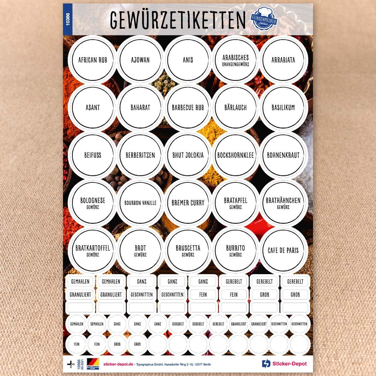 Gewürzetiketten Feinschmecker Edition 2021 - rund schwarze Schrift Seite 1