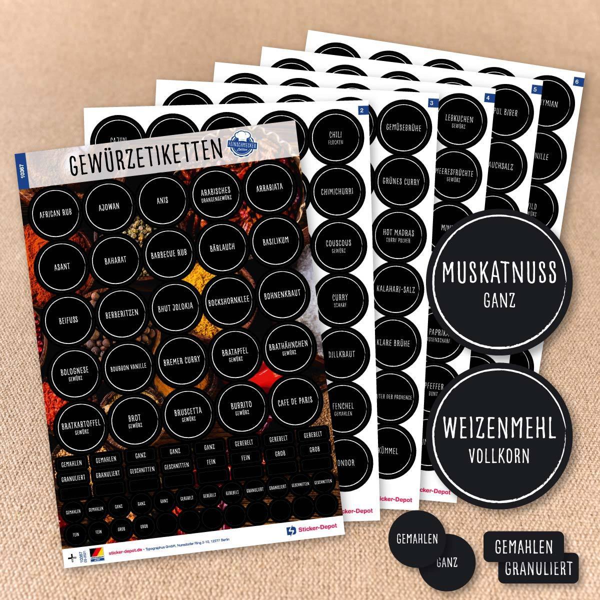 24 Runde Gewürzetiketten Selbstklebend, Ø 4 Cm – Packpapier-Design, Inkl. 6 Blanko-Sticker, Made In Germany