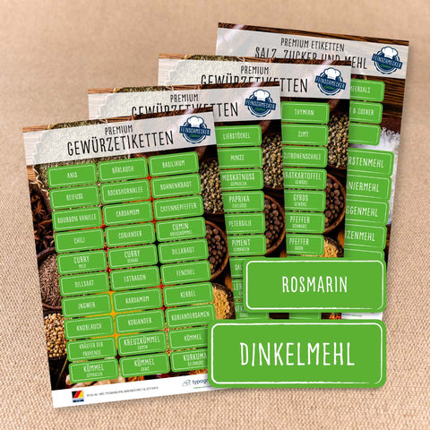 Gewürzetiketten Feinschmecker Edition - eckig weiß/hellgrün - Sticker-Depot.de by Typographus