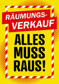 Aufkleber Räumungsverkauf Alles muss Raus! - Banner, Sale, Rabatt Ansicht gelb