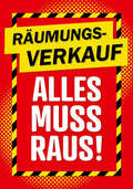 Aufkleber Räumungsverkauf Alles muss Raus! - Banner, Sale, Rabatt Ansicht rot