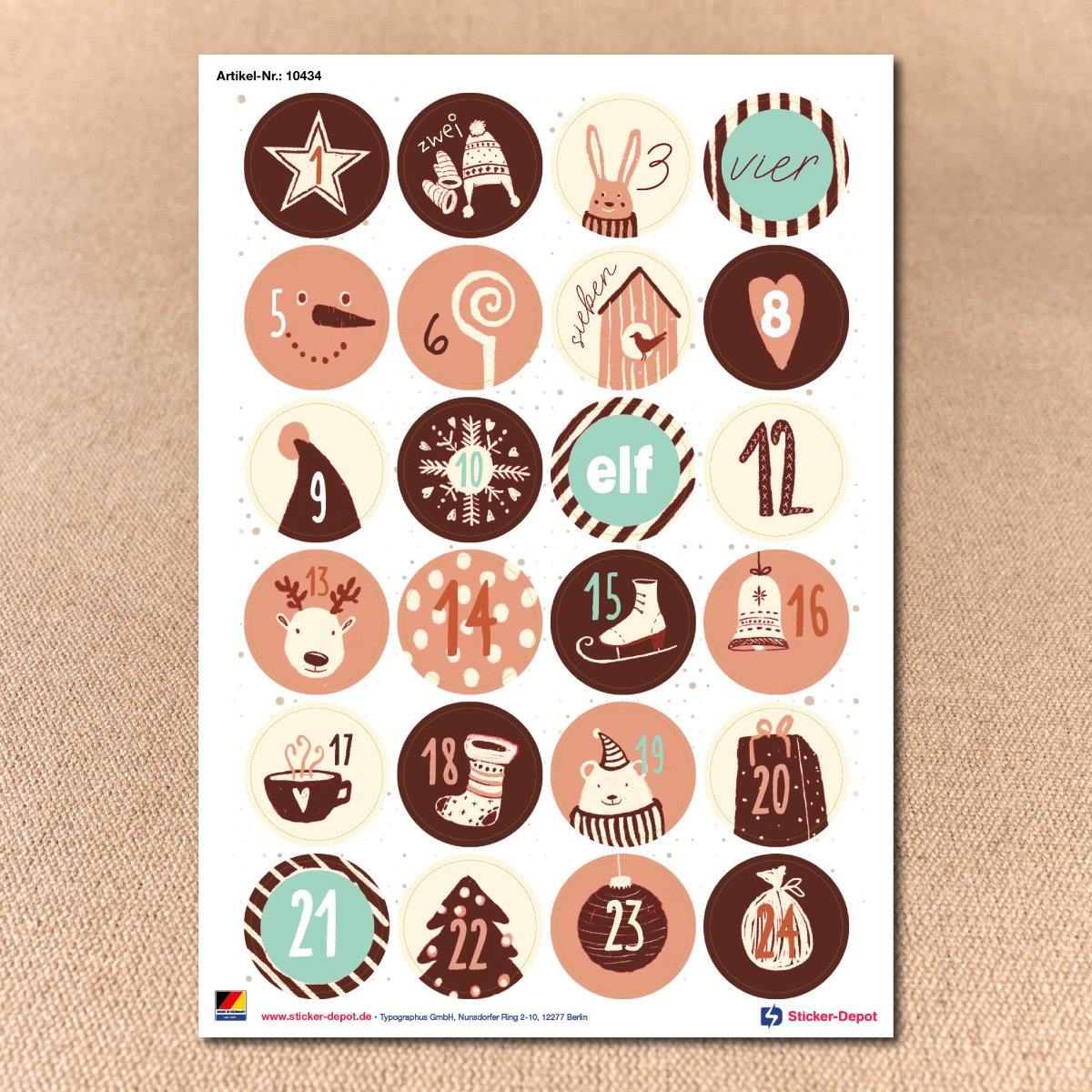Adventskalender-Zahlen 1–24 Aufkleber | beige/braun, DIY-Set