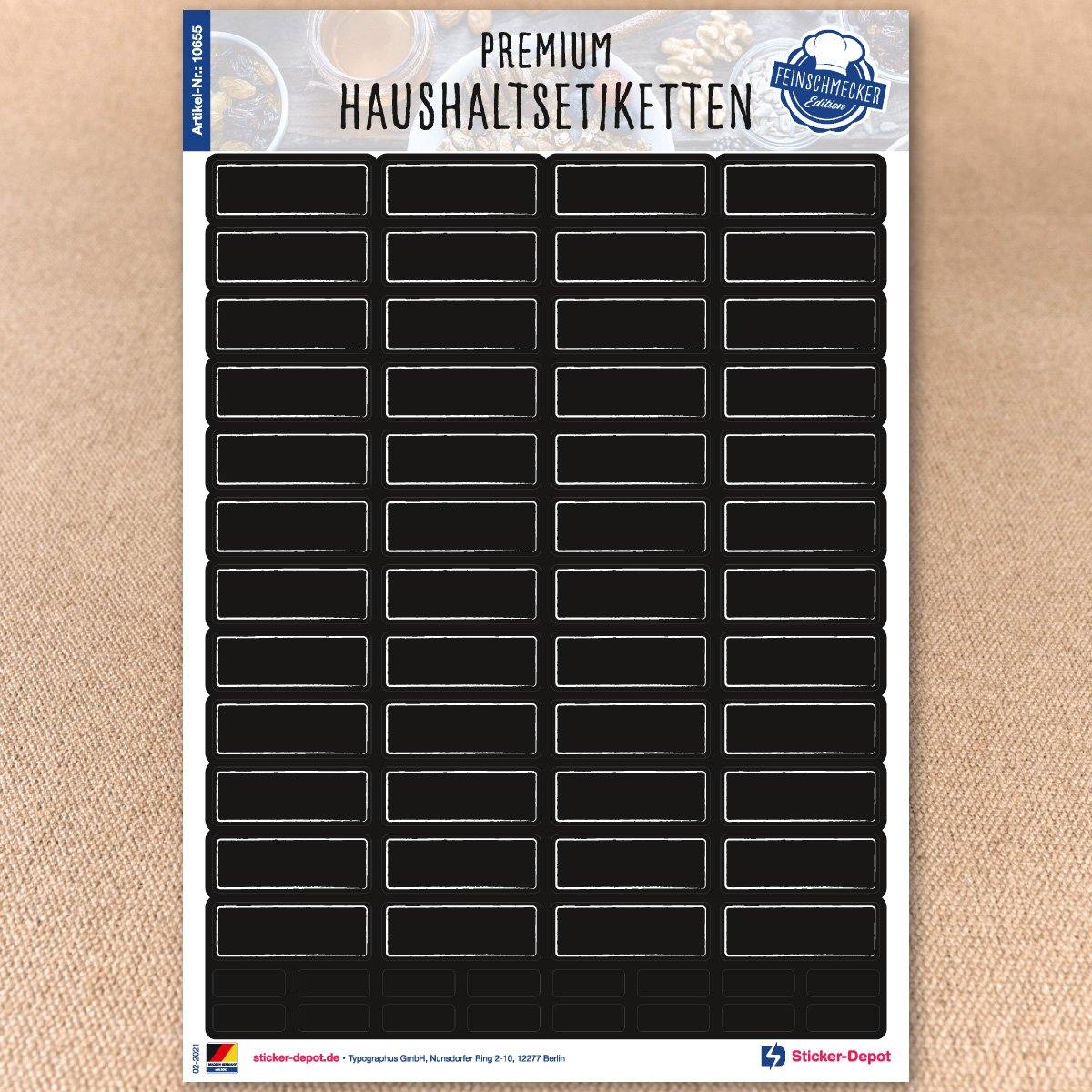 Selbstklebende Haushaltsetiketten zum Beschriften ablösbar schwarz Stickerbogen erste Seite