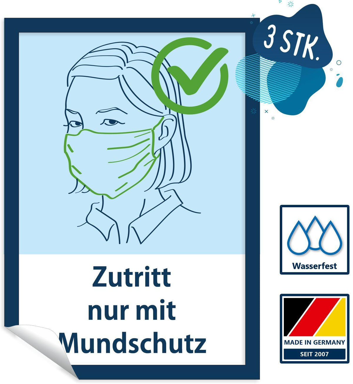 Aufkleber Zutritt nur mit Mundschutz - 3er Pack - Sticker-Depot.de by Typographus