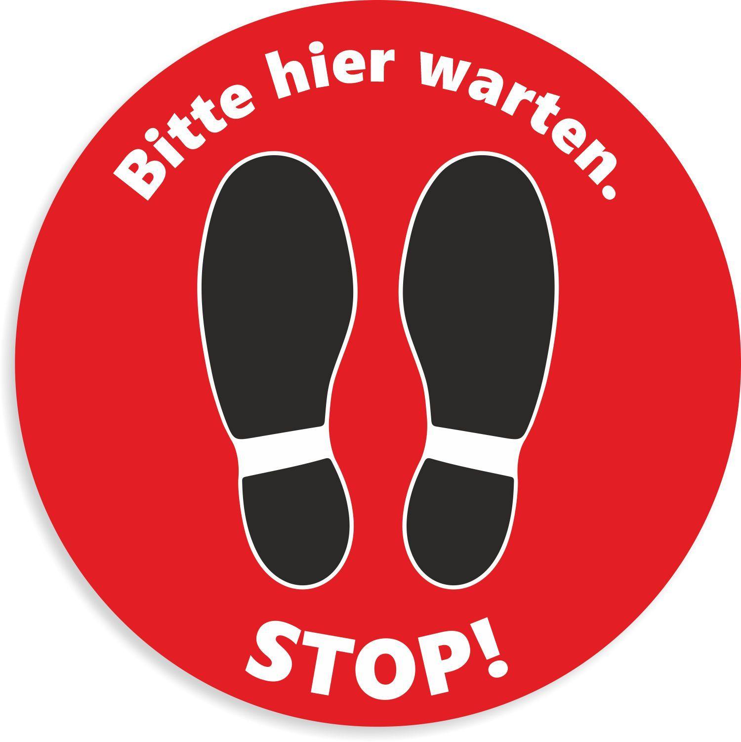 Fußbodenaufkleber STOP! Bitte hier warten - rot Ansicht