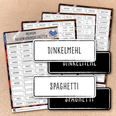 Aufkleber für Aufbewahrungsdosen & Vorratsgläser eckig Variantenübersicht Dinkelmehl Spaghetti