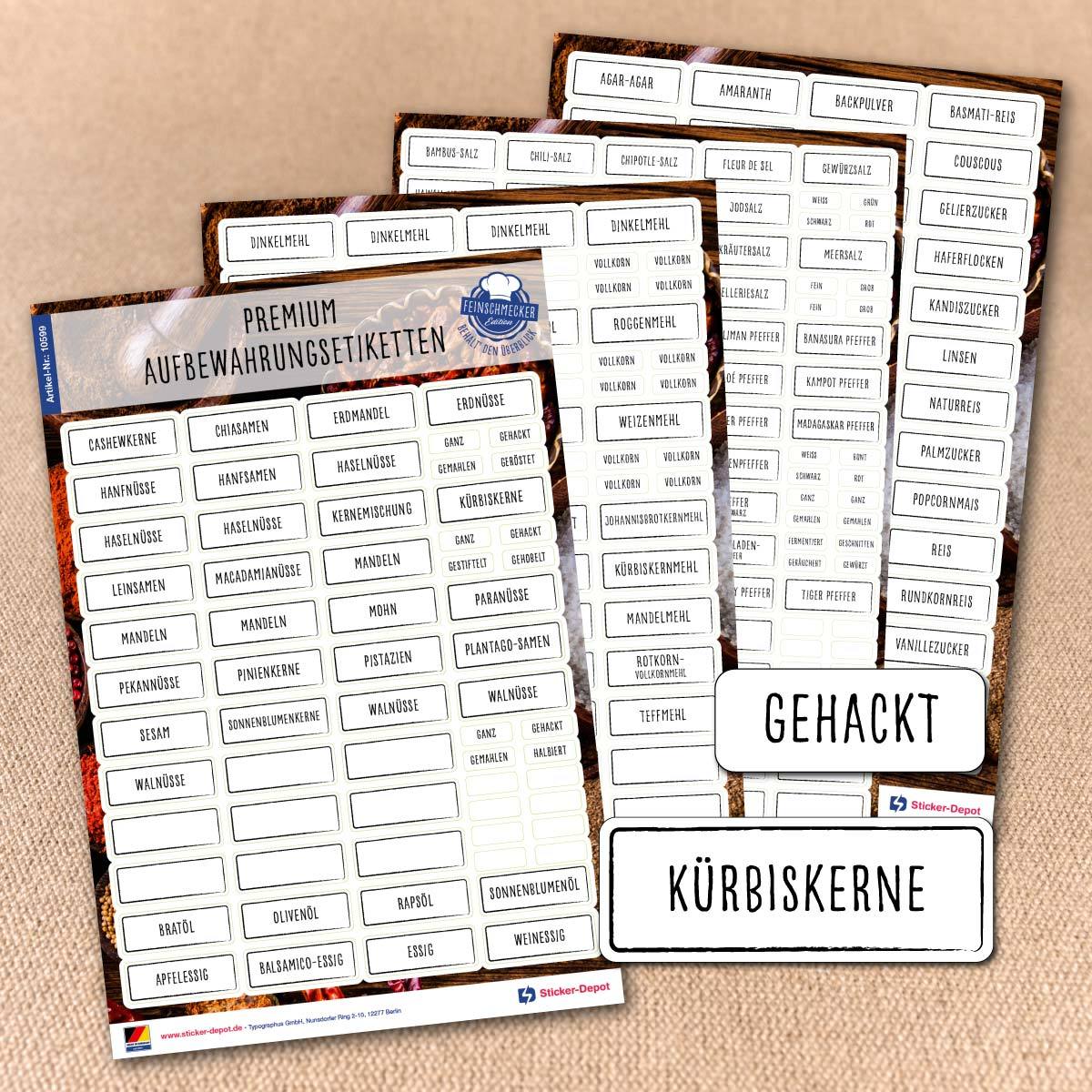 Aufkleber für Aufbewahrungsdosen & Vorratsgläser eckig schwarze Schrift Set