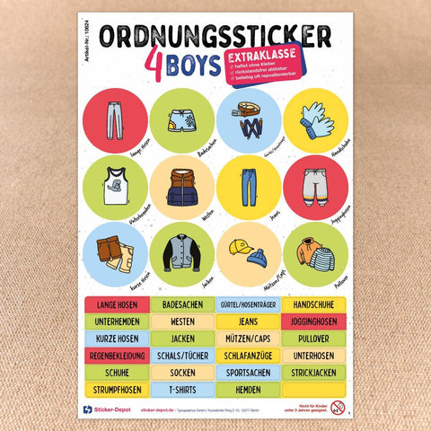 Ordnungssticker - Kleidung Jungs "Extraklasse" - Sticker-Depot.de by Typographus