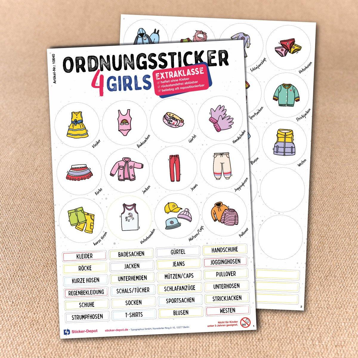 Ordnungssticker - Kleidung Mädchen "Extraklasse" - Sticker-Depot.de by Typographus