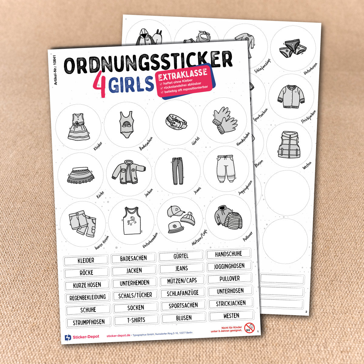 Ordnungssticker - Kleidung Mädchen "Extraklasse" - Sticker-Depot.de by Typographus