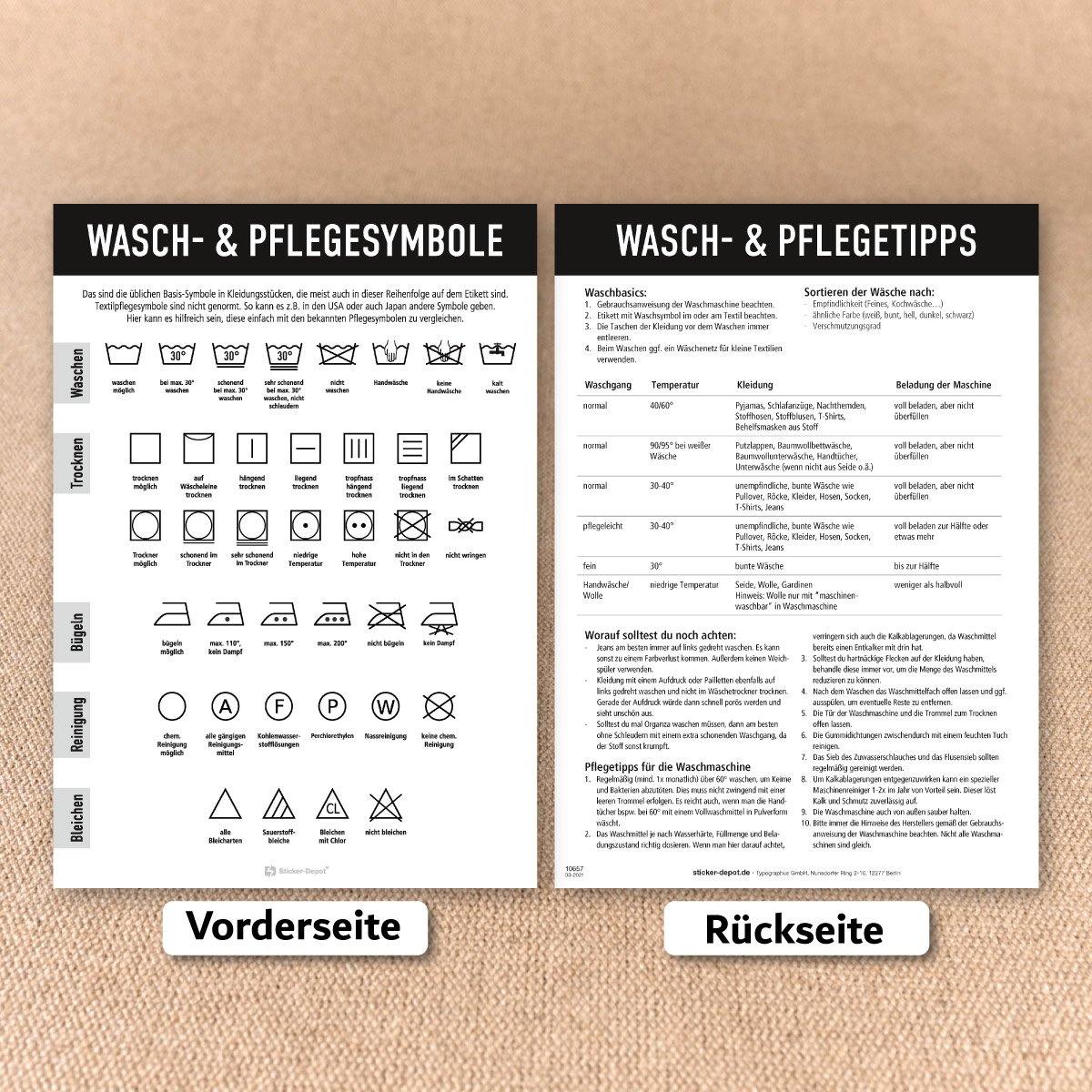 108 Aufkleber für Wäschebox o. Wäschekorb - Flyer mit Hinweisen und Tipps